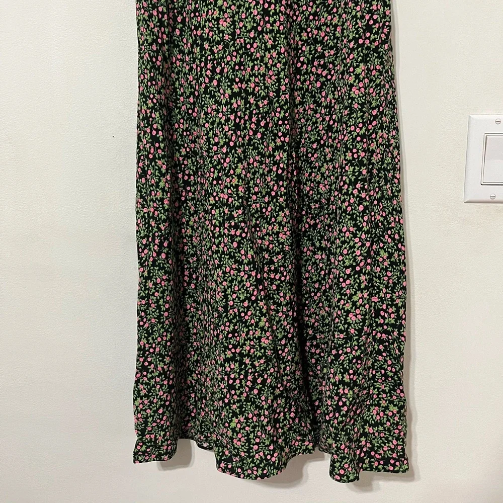 J.Crew Floral Puff Sleeve Midi Dress Black Pink Green 00